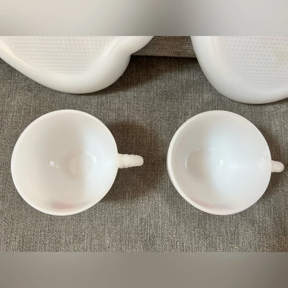 Tea Cup and Plate White Federal Milk Glass Red Rose‎ Vintage